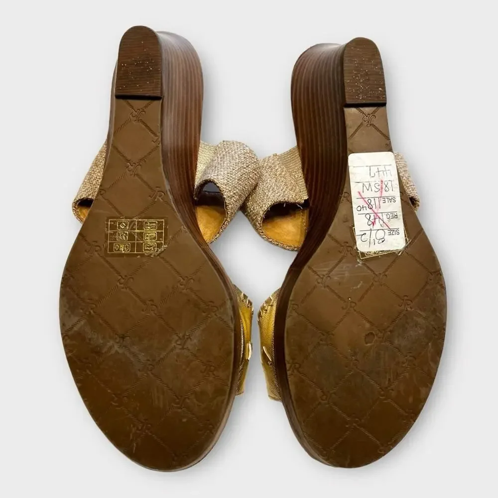 JACK ROGERS Nora Neutral Tan & Metallic Gold Wedge Sandals Size 8.5